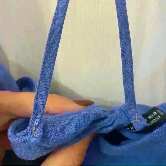 Zara RUCHED LINEN BLEND MIDI DRESS Blue Size M - Picture 10 of 10